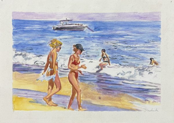 [Untitled] [Beach Scene] Women in the Surf and Boat